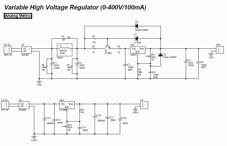 Variable BJT HV Power Supply PS50 Kit 50 400V 50mA  