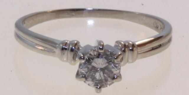 14k white gold .51ct round diamond SI3 K engagement ring estate 