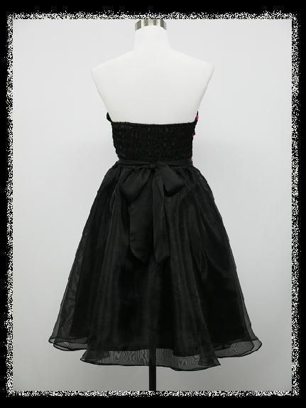 dress190 BLACK & PINK JEWELLED CHIFFON STRAPLESS PARTY SWING PROM 
