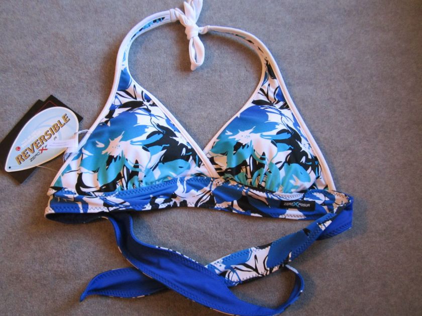   Womens Swimsuit Bikini Halter Top ZeroXposur 14 Reversible Blue Padded