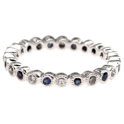 63CT G VS2 ROUND DIAMOND & BLUE SAPPHIRE WEDDING BAND  