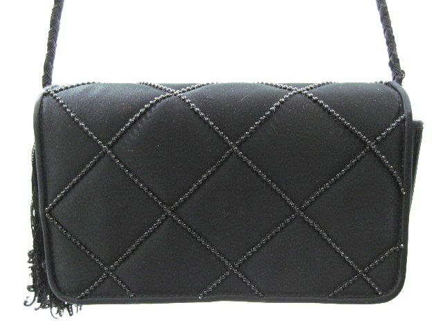 JAY HERBERT Black Satin Beaded Shoulder Bag Handbag  