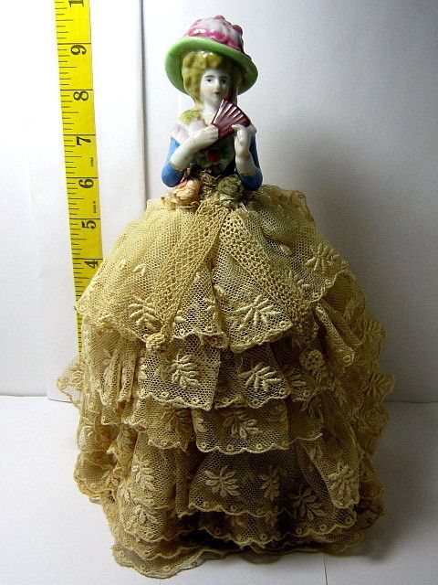 Antq.10 110 volt Nightlight Porcelain Pincushion Half Doll/Antq. Lace 