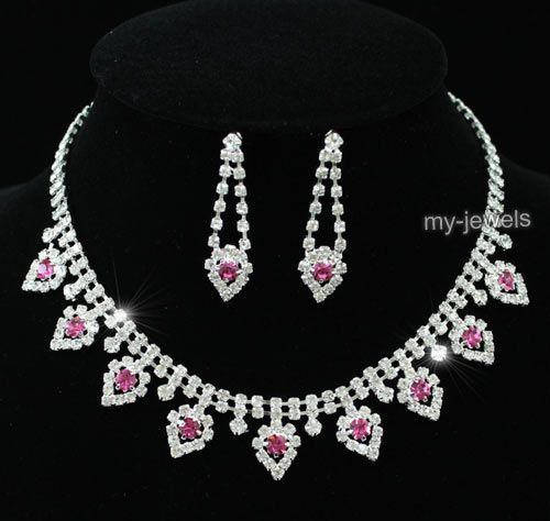 Wedding Bridal Pink Crystal Necklace Set S1152  