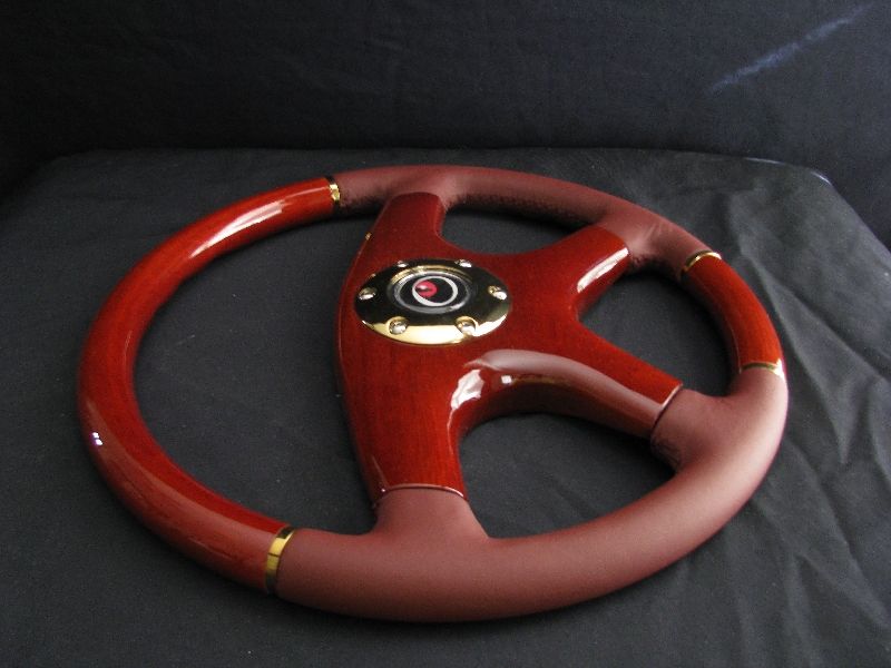 NEW 15 MAROON LEATHER WOOD GRAIN STEERING WHEEL  