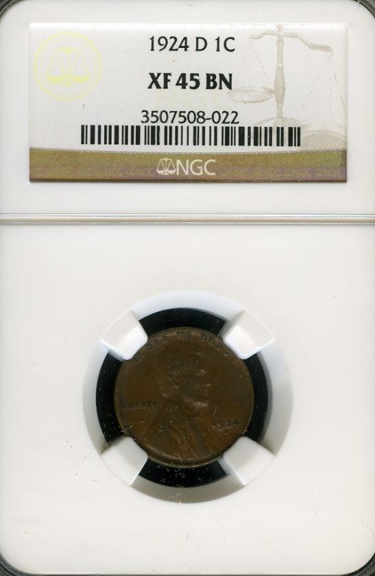 1924 D NGC XF 45 BN LINCOLN WHEAT CENT 1C AC235  