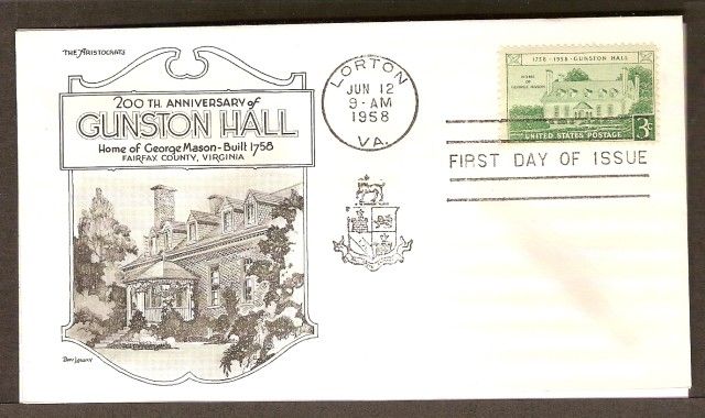 JAMES MASON GUNSTON HALL FIRST DAY COVER   1958  