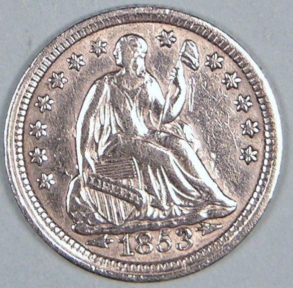 1853 SEATED LIBERTY HALF DIME , EM 751  