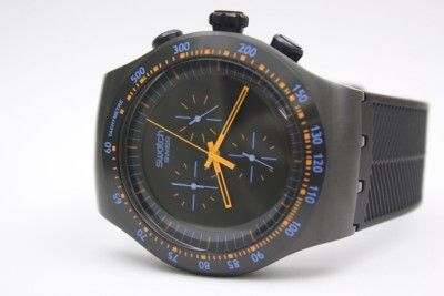 New Swatch Peach In Dark Chronograph Men Rubber Band Watch YOB104 