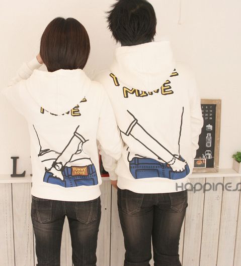 Cute Korean Style White FUNNY LOVE Back Pocket YOURE MINE Print 