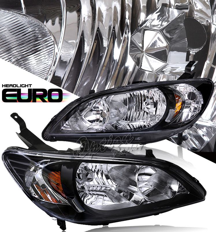 2004 2005 HONDA CIVIC 2/4DR JDM BLACK HEADLIGHTS 04 05  