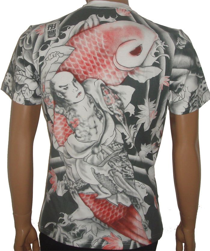 Japan Yakuza body tattoo fish Short T SHIRT Free ship  