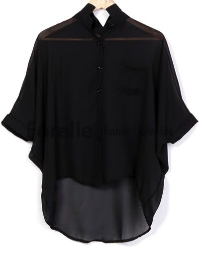 DHF08 New Elegant Lady Chiffon Batwing 3/4 Sleeve Loose ASYM Blouse 