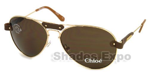 NEW CHLOE SUNGLASSES CL 2104 BROWN LEATHER C02 AVIATOR  