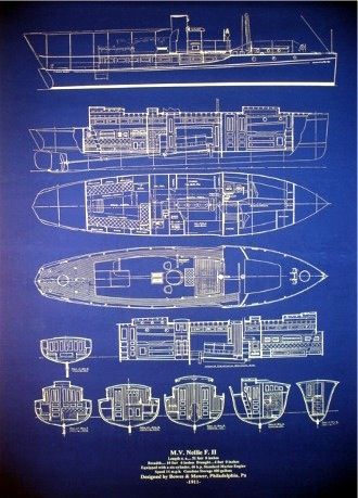   Boat Cruiser 1911 Blueprint Plan 23x29 old style blue print  