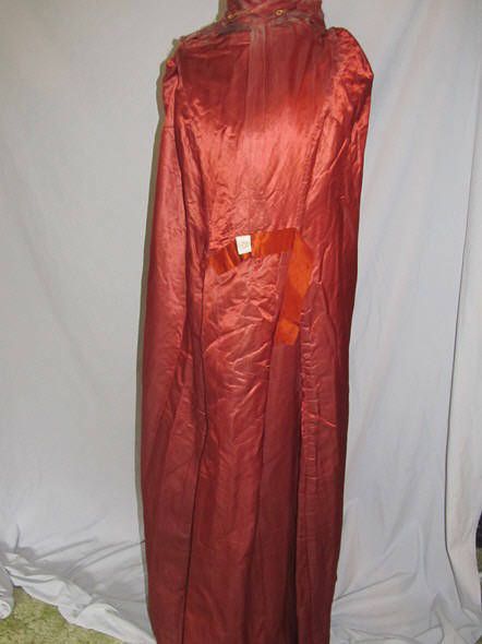 Gorgeous Victorian ca. 1890s Rust Silk Velveteen Long Cape w Hood S M 