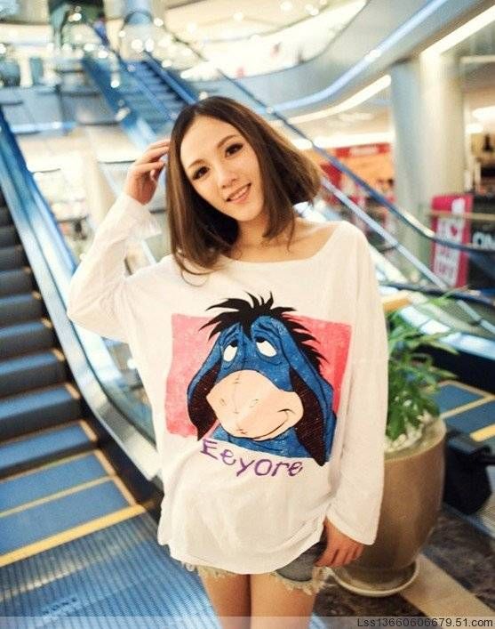 new cute casual Japan women lovely donkey Eeyore print long sleeve T 