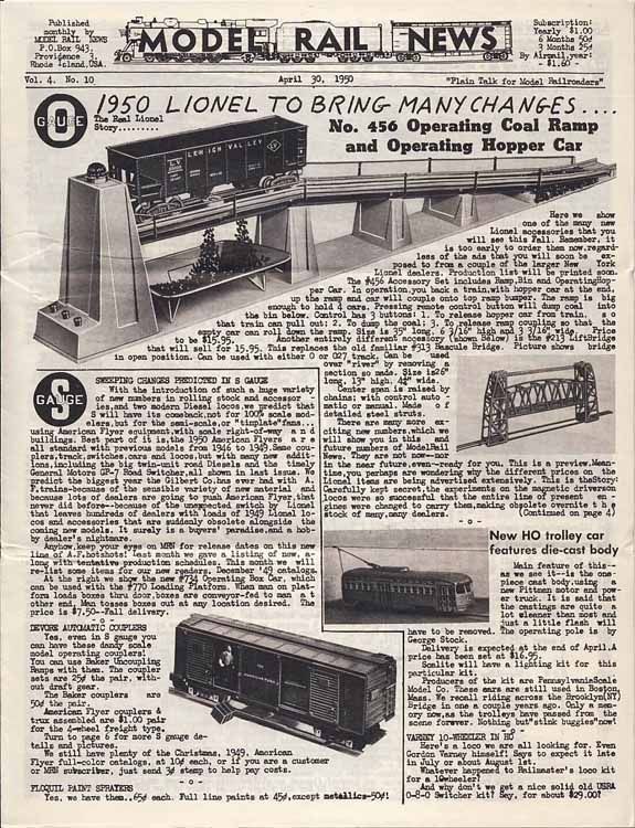 MODEL RAIL NEWS for 4/30/50 LIONEL, FLYER, ENGLISH Etc  