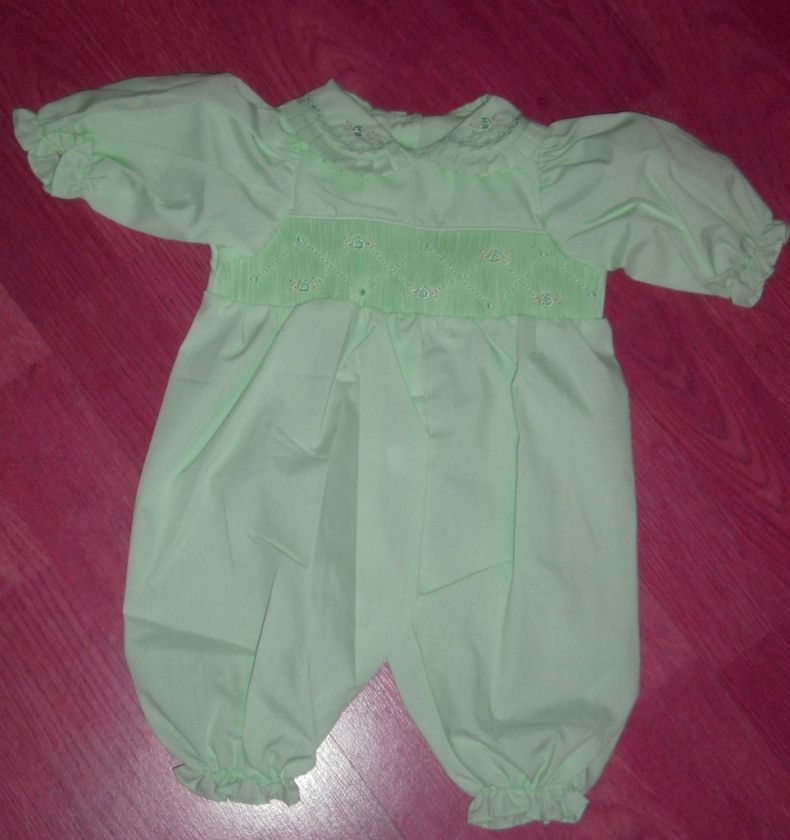 NIP light green, smocked romper for Apple Valley 22 dolls  