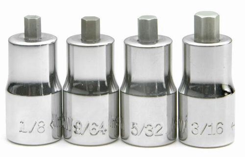 WSM 4TRC    4 Piece 1/4 Drive Stubby Hex Bit Socket Set on Clip Rail 