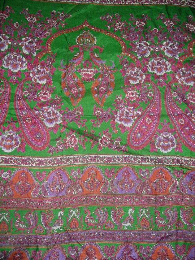 Orange Green Pure Silk Vintage India Sari Saree Fabric  