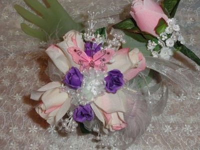 Wrist Corsage Boutonniere Set Prom Wedding Anniversary Pink Purple 