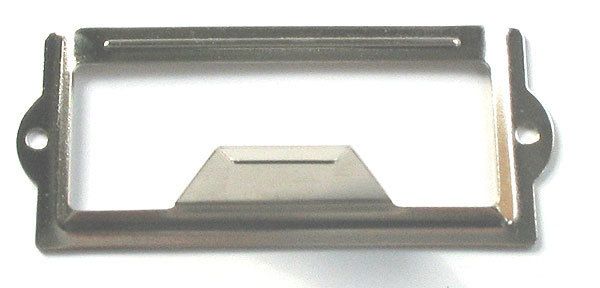 25 Label/Card Holder Nickel w/pull 3 1/2x1 1/2 w/screws  