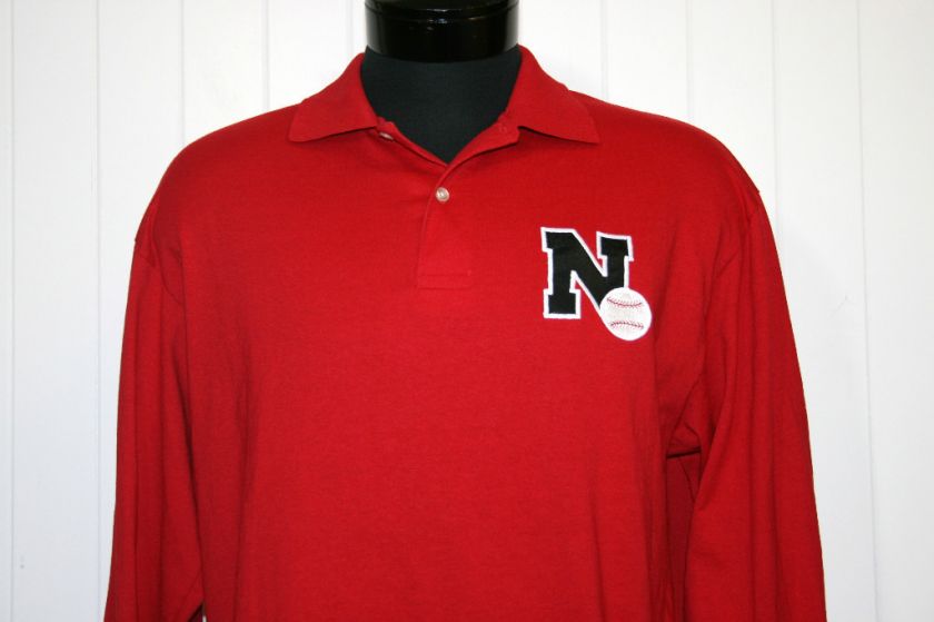    MENS SZ. L NEBRASKA CORNHUSKERS BASEBALL LONG SLV POLO SHIRT #3811