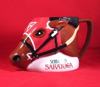 NIB SARATOGA SEABISCUIT MUG CUP STEIN CERAMIC RACEHORSE  