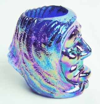 Cobalt Blue Carnival Glass Witch Head Toothpick Holder  