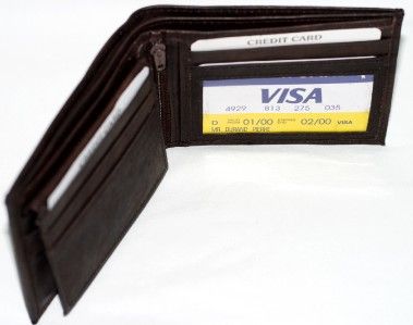 Mens NEW Dark BROWN Bifold 1 Flap LEATHER Wallet 734  