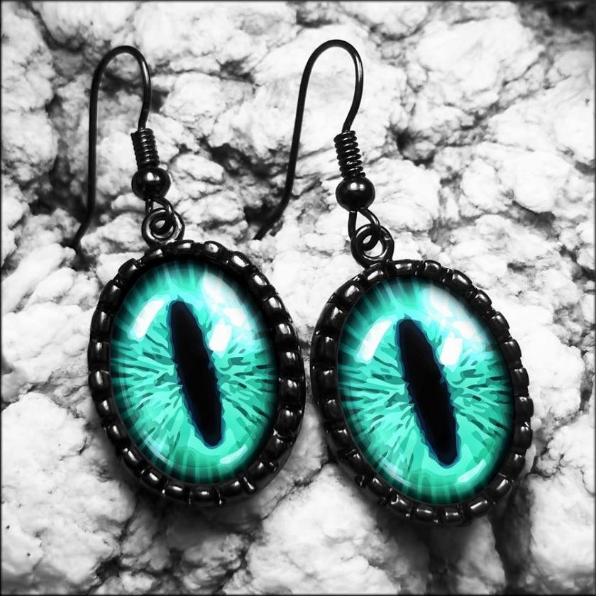   Dragon Cat Eye Fantasy Taxidermy Eyeball Jet Black Earrings 566 OEJB