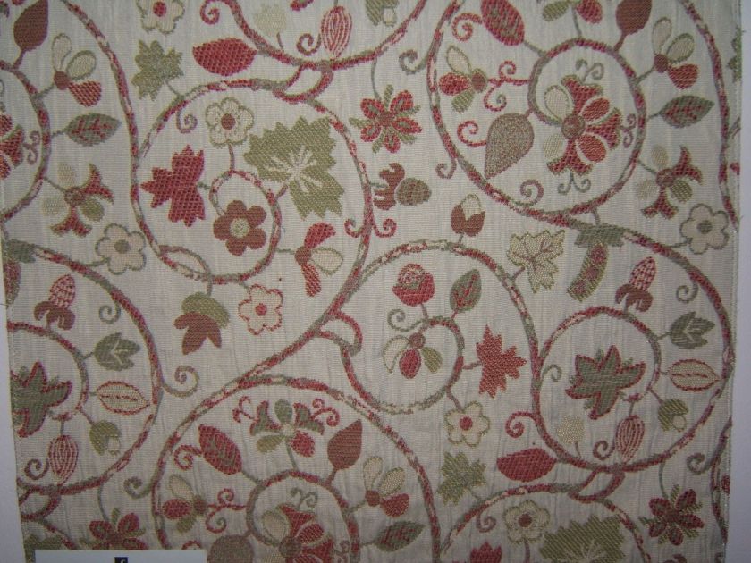 Duralee, Brocade Floral, Color Rosehips, Fabric Remnant  