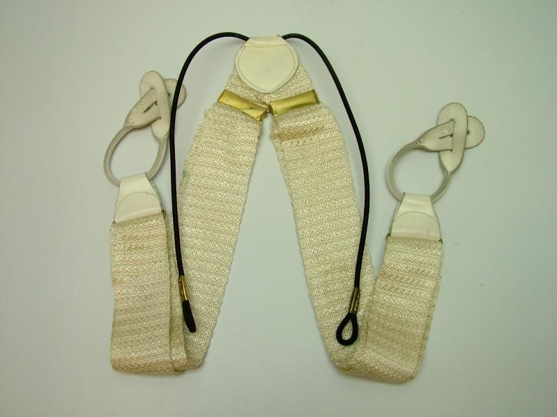 SOLID WHITE SILK ADJUSTABLE BUTTON SUSPENDER BRACES  