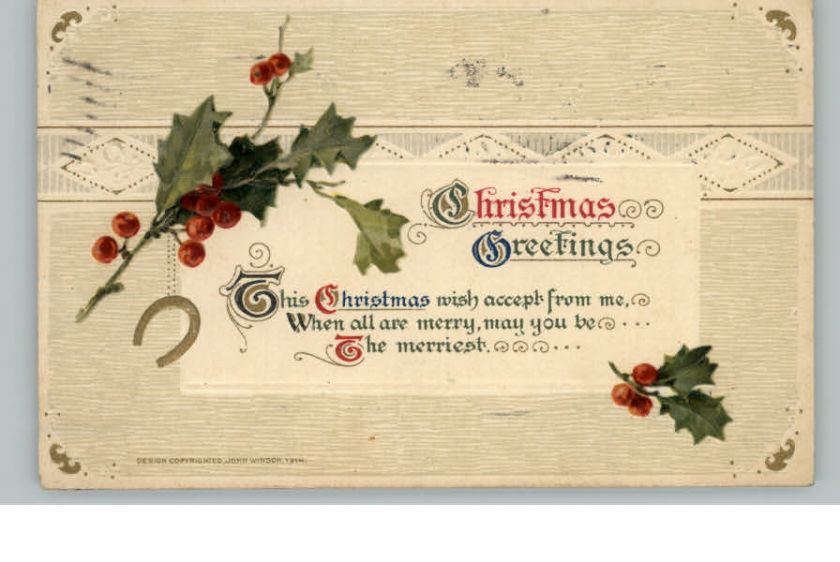 Winsch Embossed Christmas Horse Shoe c1910 Postcard  