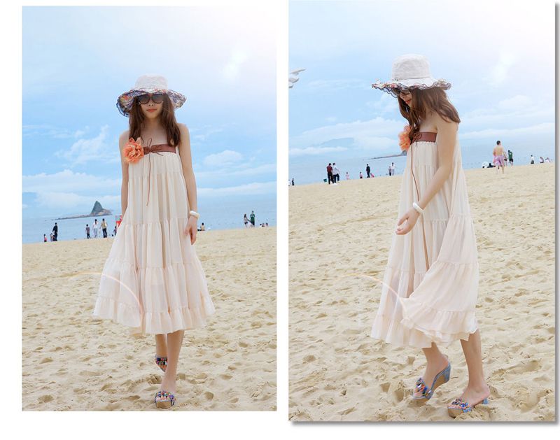 New Womens Bohenmia Korea Elegant Boho Ruffle Pleated Chiffon Maxi 