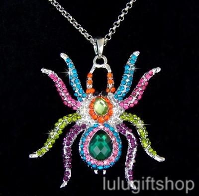 COLOURFUL SPIDER PENDANT NECKLACE USE SWAROVSKI CRYSTAL  