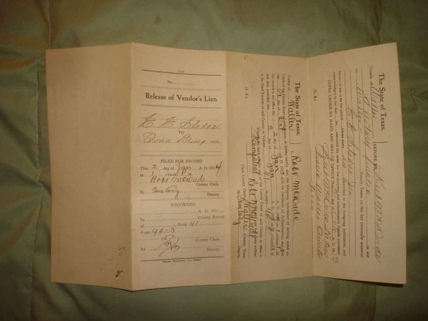 1914 ANTIQUE HEMPSTEAD WALLER COUNTY TEXAS DOCUMENT NR  