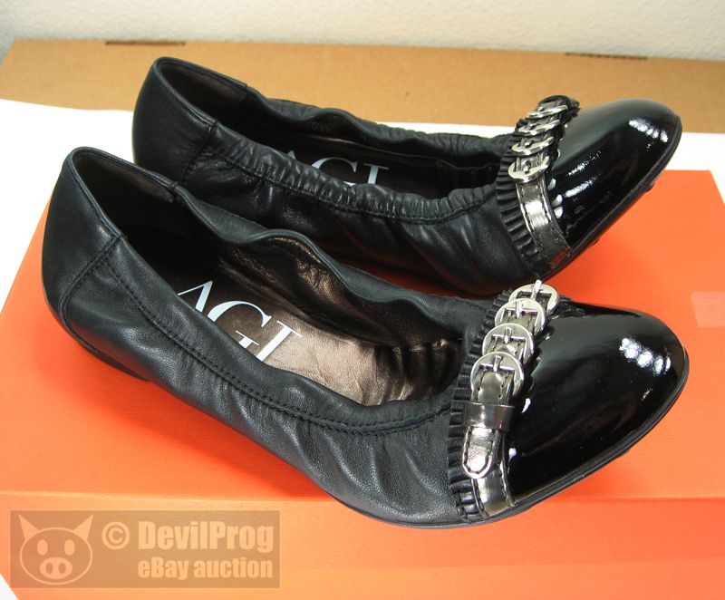 ATTILIO GIUSTI LEOMBRUNI AGL Pleated Flats Black 7 NIB  