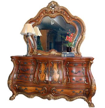 Ornate French Rococo Chest of Drawers Dresser w/ Mirror  