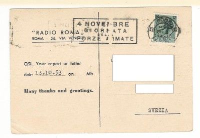 QSL Radio Roma Italia Forze Armate Lago di Como 1953 DX  