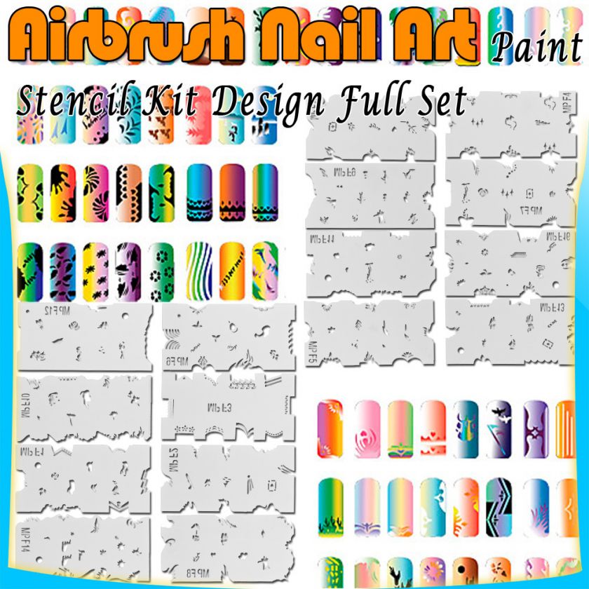 32 PCS NAIL ART TIPS LOGO AIRBRUSH STENCIL SET NEW C208  