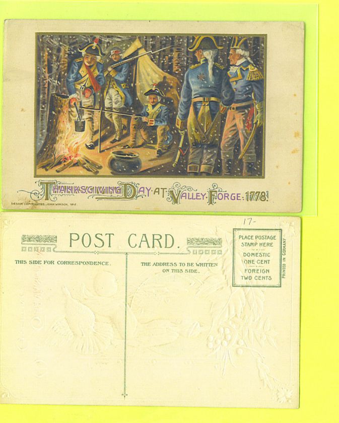   WINSCH 1912 SCHMUCKER THANKSGIVING @ VALLEY FORGE POSTCARD BLU COATS