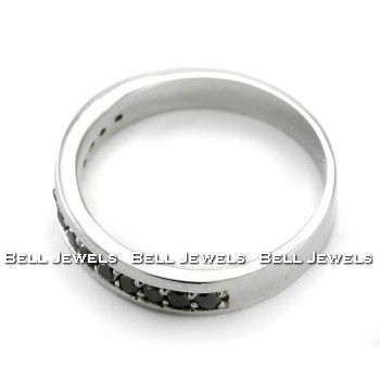   GENTS MAN BLACK DIAMOND WEDDING BAND MENS RING 14K WHITE GOLD  