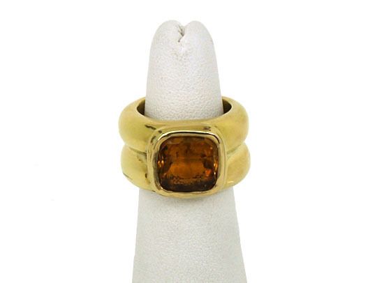 MASSIVE 18K GOLD & VIBRANT CITRINE LADIES BAND RING  