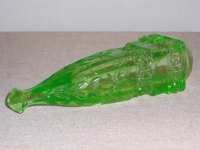 Antique 1930s Green Uranium VASELINE Glass CAR VASE  