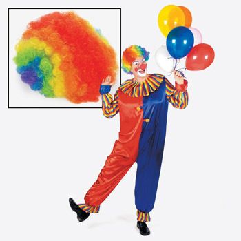 CARNIVAL CLOWN RAINBOW WIG & RED SPONGE BALL NOSE NEW  