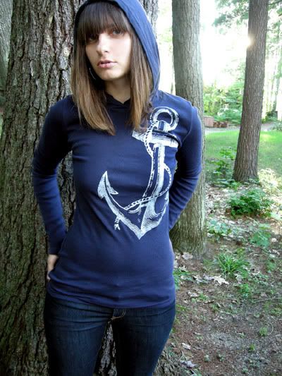 Anchor print nautical sailor hoody hood women top S/M/L  