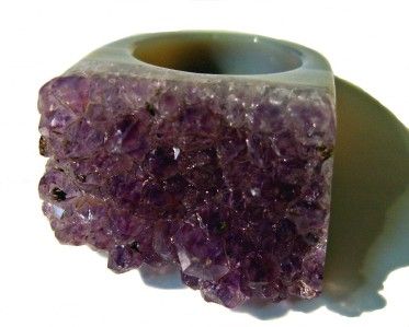 HUGE BRAZIL AMETHYST CRYSTAL CLUSTER DRUSY DRUZY GEMSTONE RING SIZE 7 