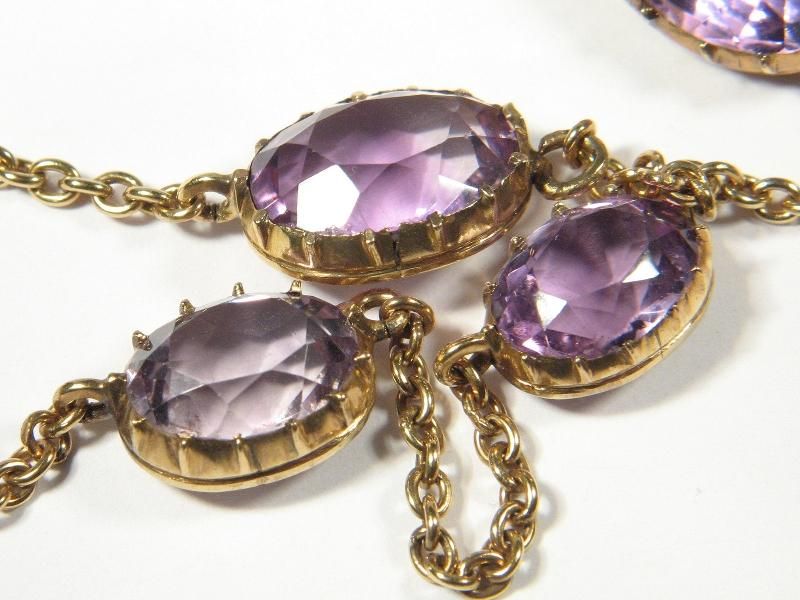 ANTIQUE ENGLISH 9K GOLD AMETHYST RIVIERE CHAIN NECKLACE  